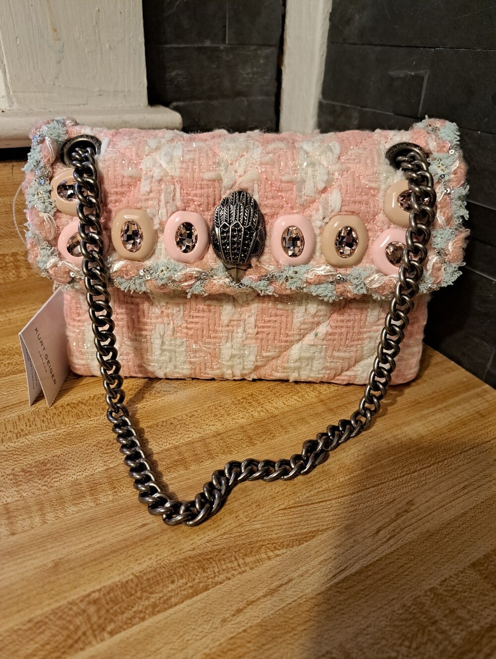 Kurt Geiger NWT Pink Plaid & Embelishments Plus Dustbag